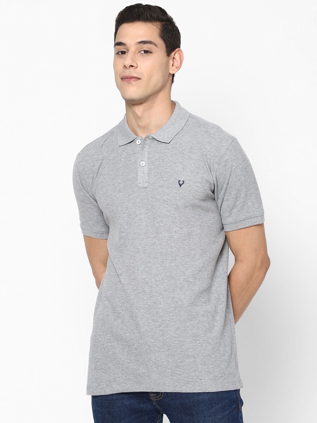 

Allen Solly Men Grey Polo Collar Pure Cotton T-shirt