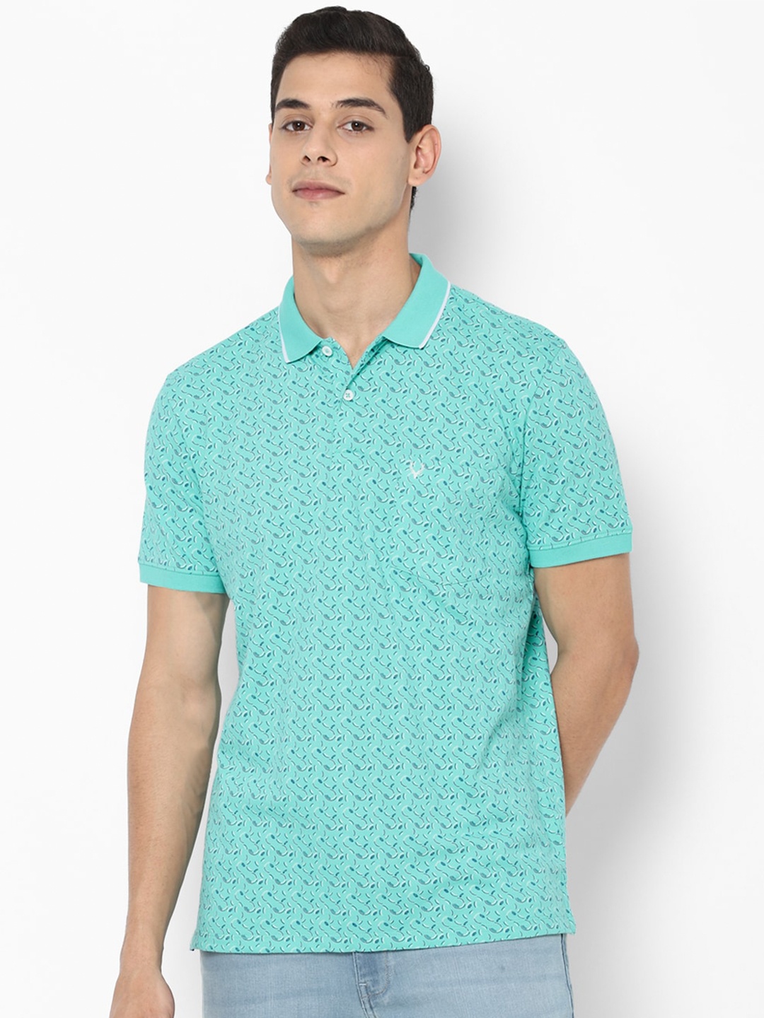 

Allen Solly Men Blue Printed Polo Collar Pure Cotton T-shirt