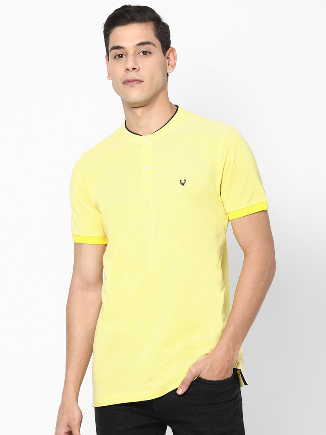 

Allen Solly Men Yellow Henley Neck Pure Cotton T-shirt