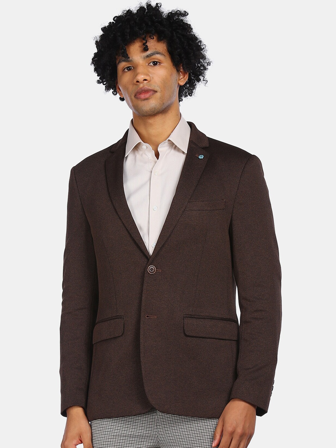 

Arrow Men Brown Textured Single-Breasted Formal Blazer