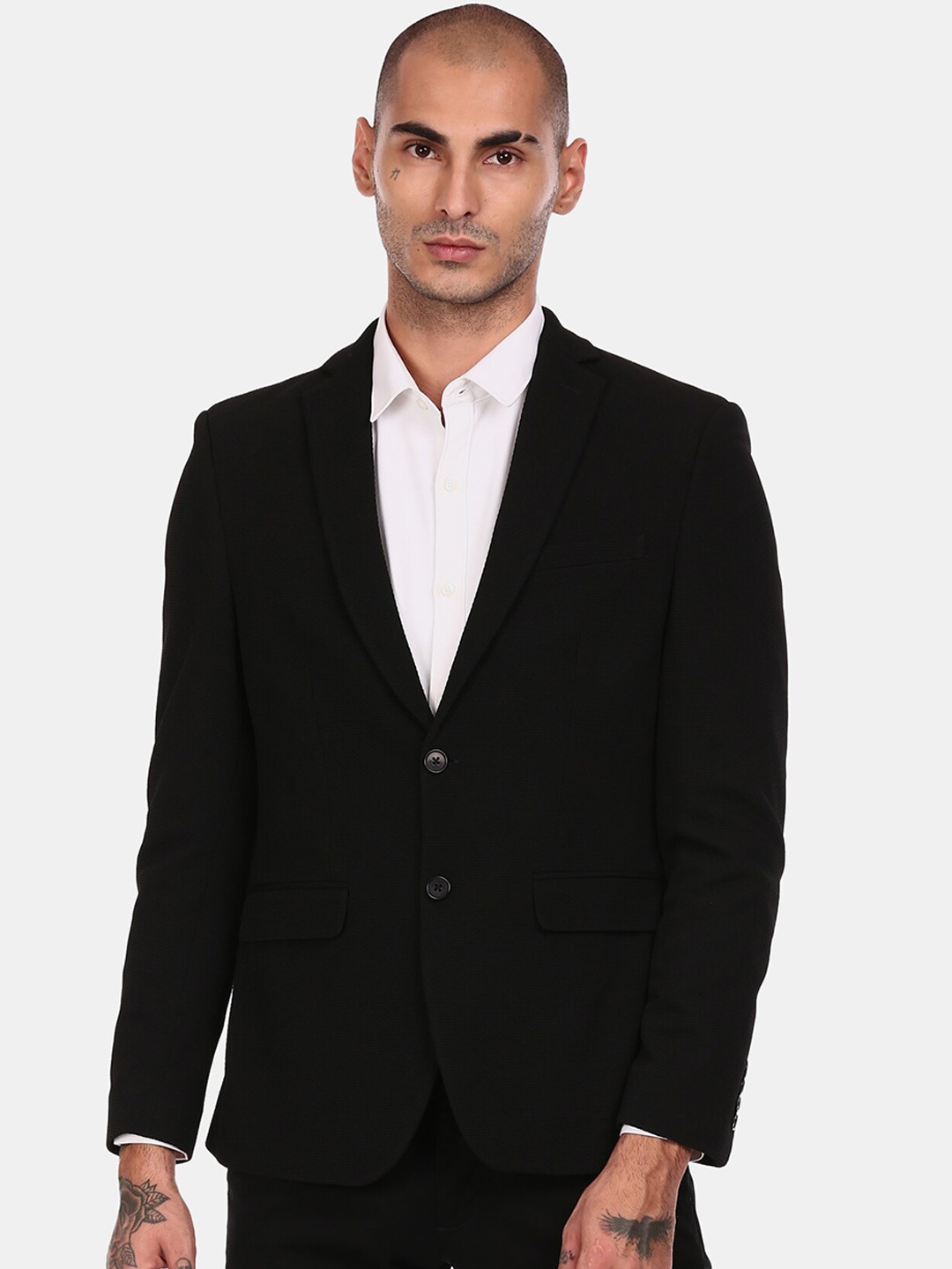 

Arrow Men Black Self-Design Slim-Fit Single-Breasted Casual Blazer