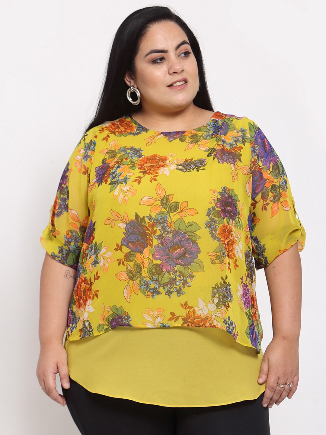

plusS Yellow Floral Regular Top