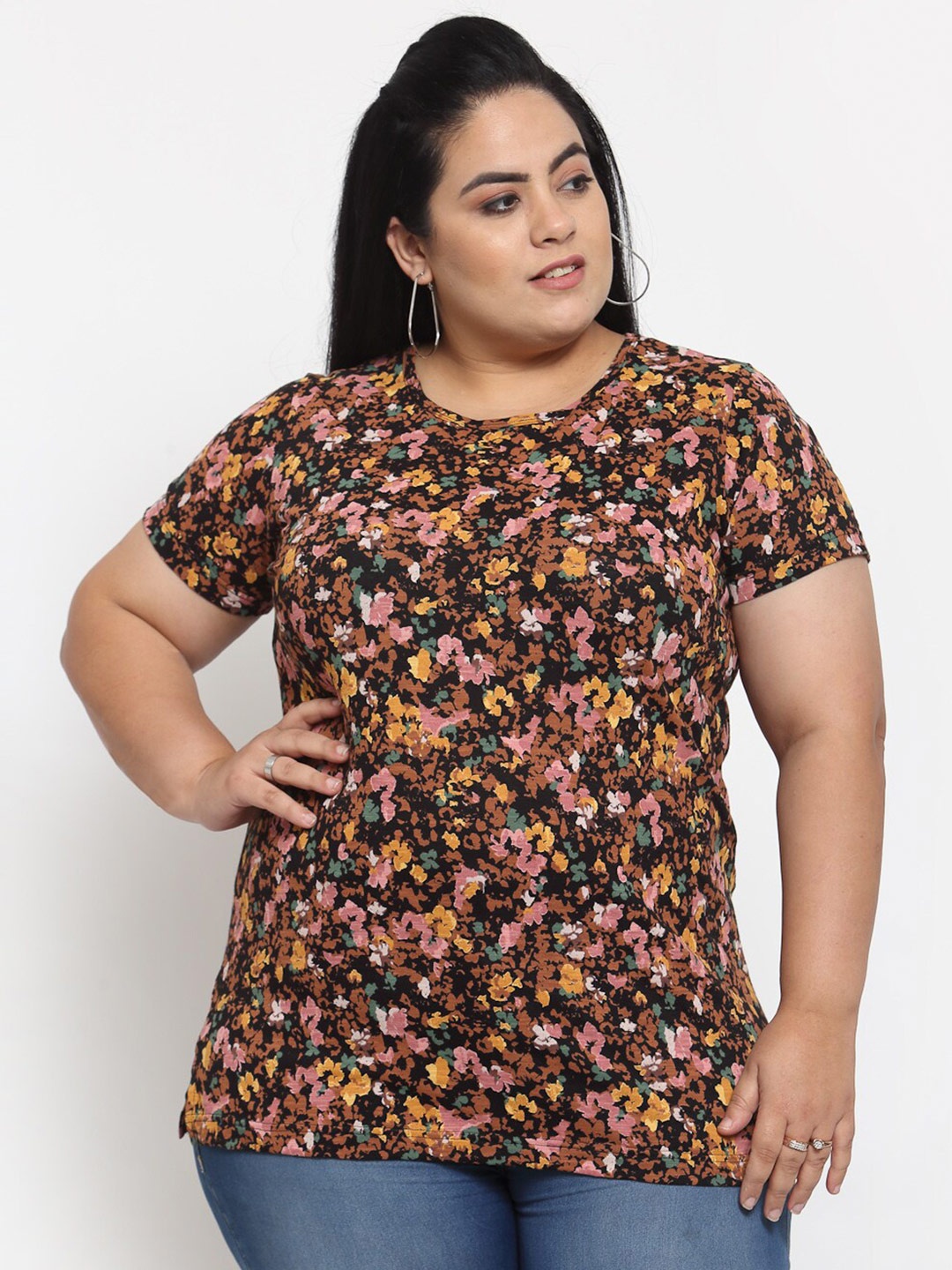 

plusS Women Multicoloured Floral Printed T-shirt (Plus Size), Multi