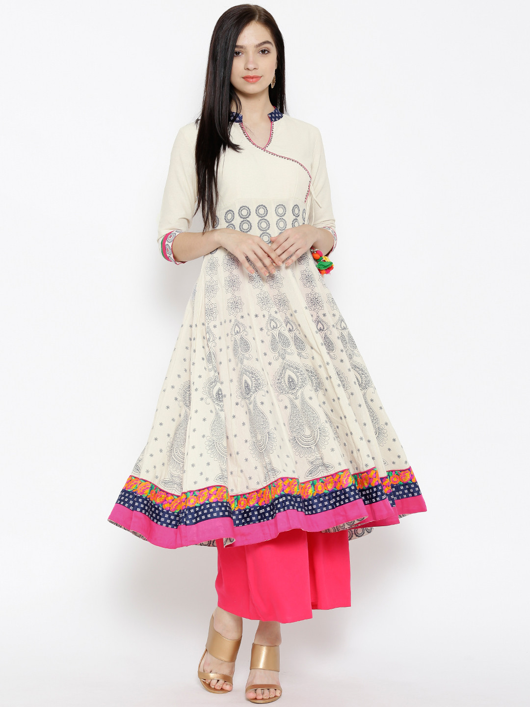 

Span Off-White Printed Angrakha Anarkali Kurta