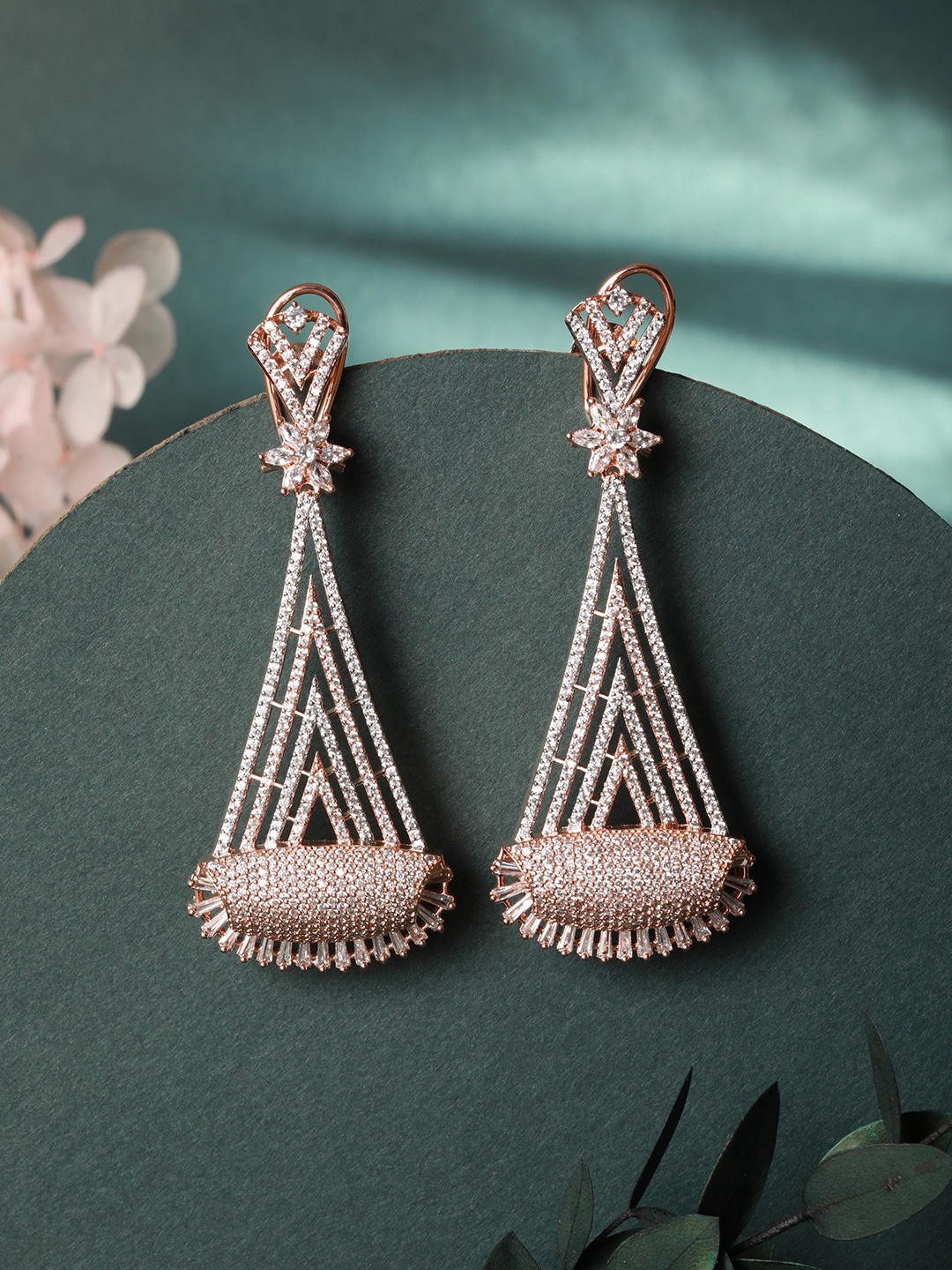 

Saraf RS Jewellery Rose Gold Plated White CZ stone Studded Handcrafted Drop Earring