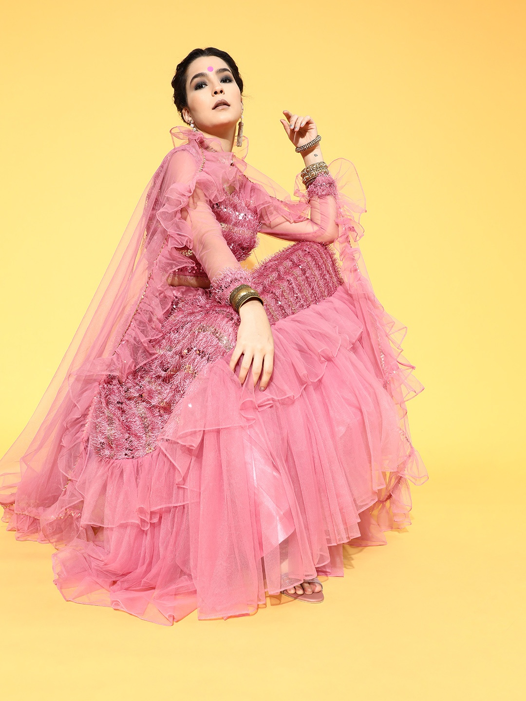 

Tikhi Imli Pretty Pink Embellished Ready to Wear Lehenga Choli with Dupatta