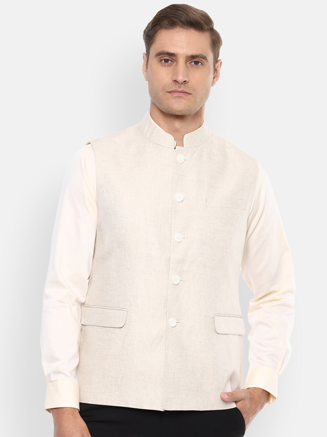 

Van Heusen Men Cream Waistcoat