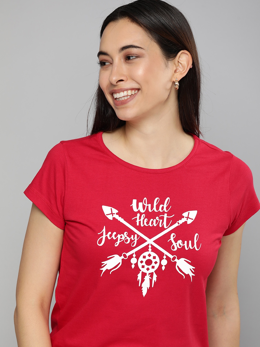 

Mast & Harbour Women Red & White Typography Printed T-shirt