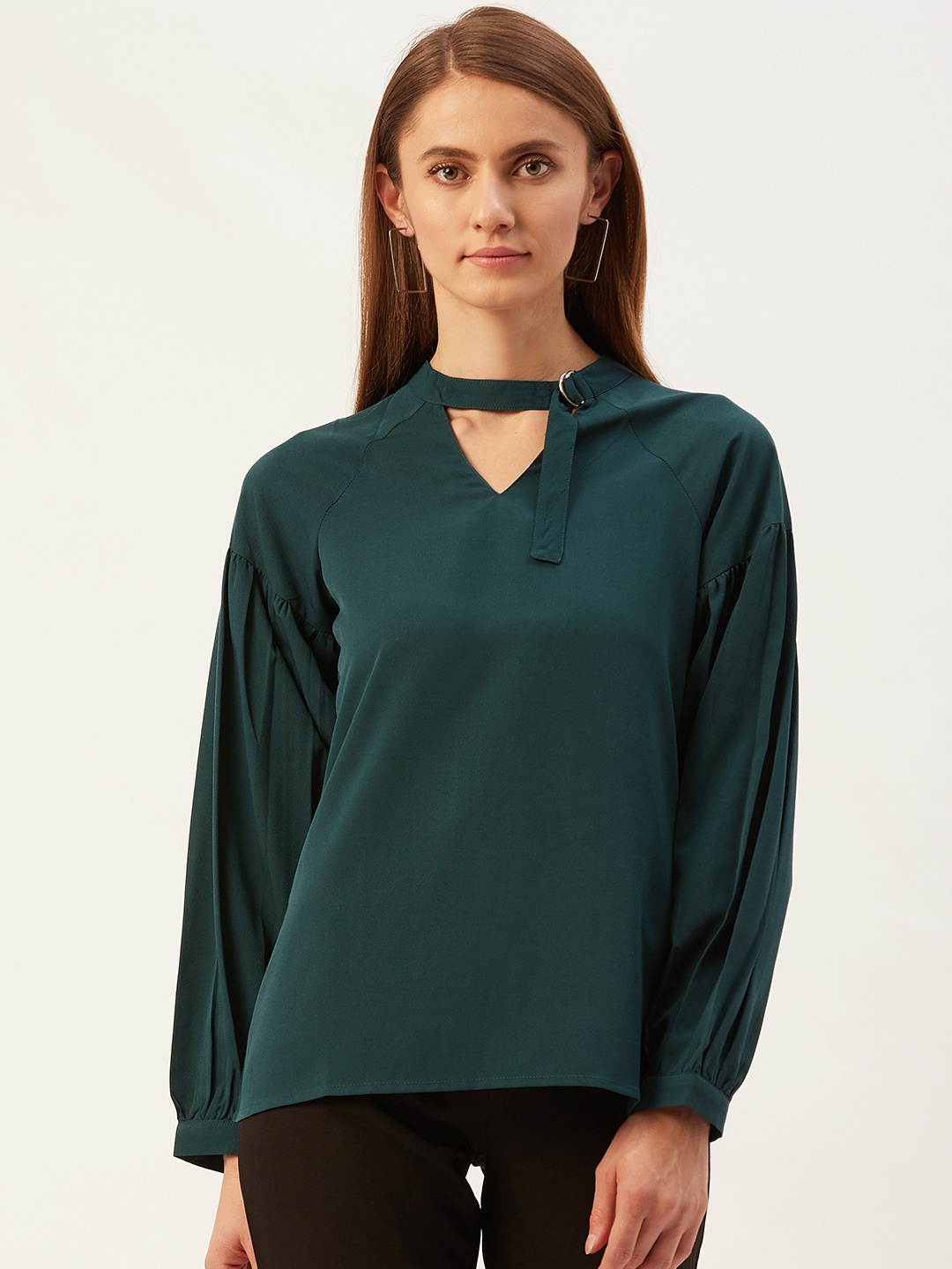 

Magnetic Designs Green Choker Neck Regular Top