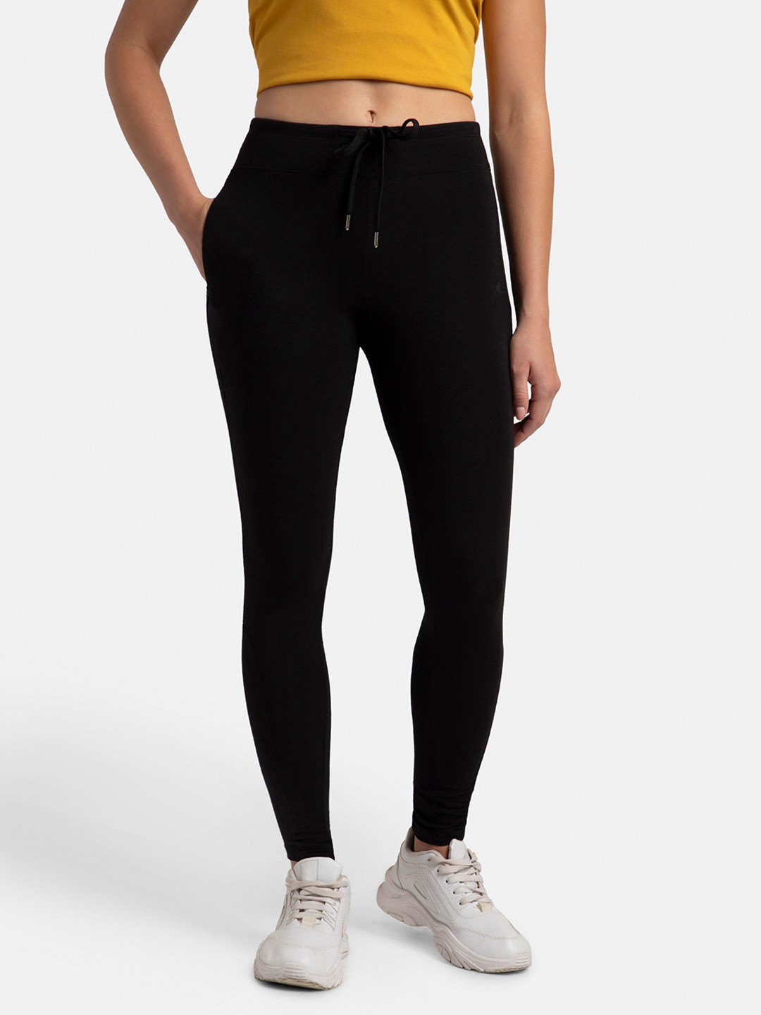

Jockey Super Combed Cotton Stretch Yoga Pants with Side Zipper Pocket-AA01, Black