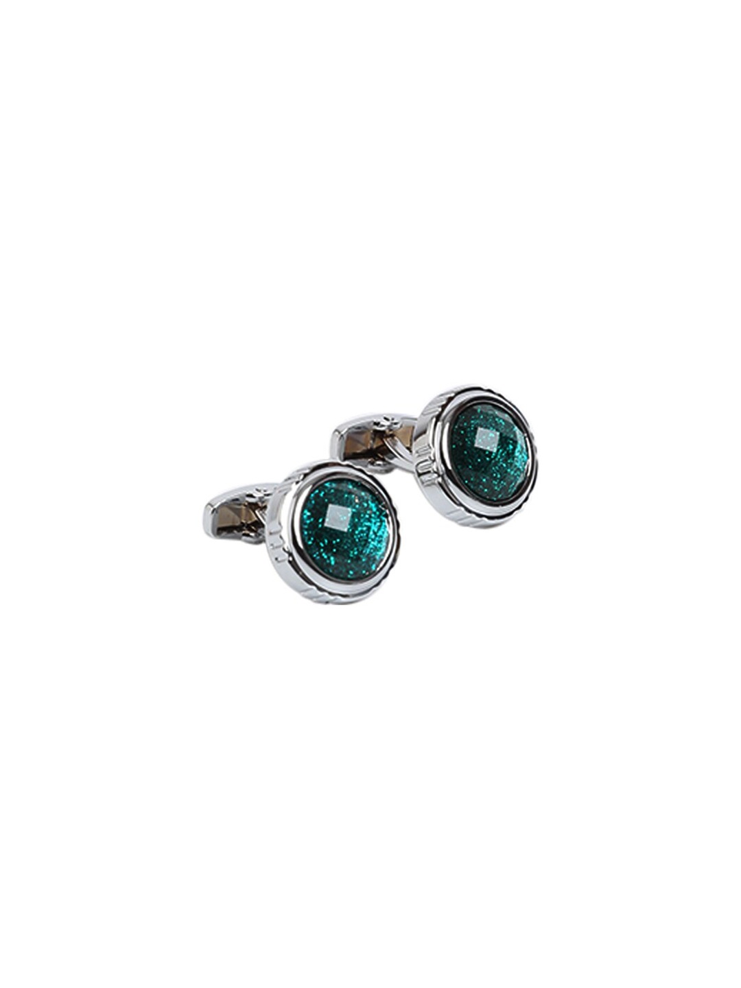 

Alvaro Castagnino Silver & Turquoise Blue Embellished Round Cufflinks