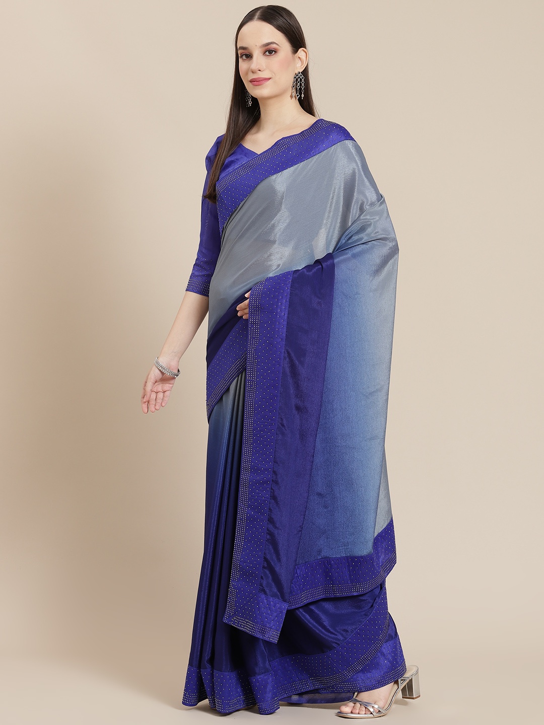 

Mitera Blue & Grey Ombre Dyed Saree with Embellished Border