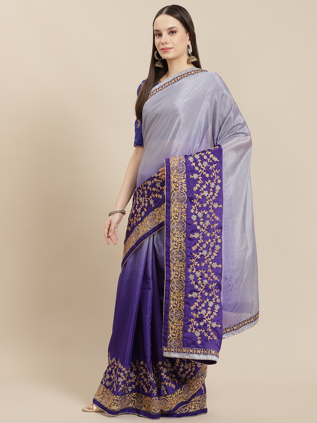 

Mitera Blue & Multicoloured Ombre Embroidered Pure Chiffon Heavy Work Saree