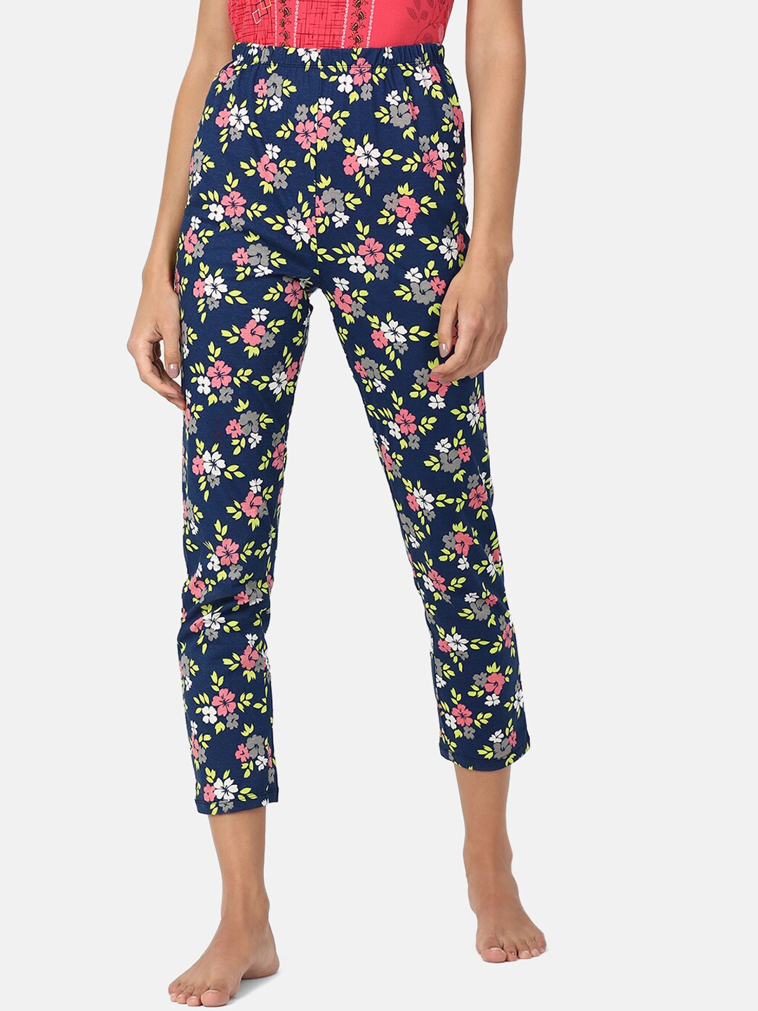 

V2 Value & Variety Women Navy Blue & Pink Floral Printed Cotton Lounge Pants