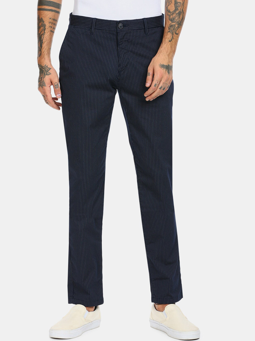 

U S Polo Assn Men Blue Striped Casual Trousers