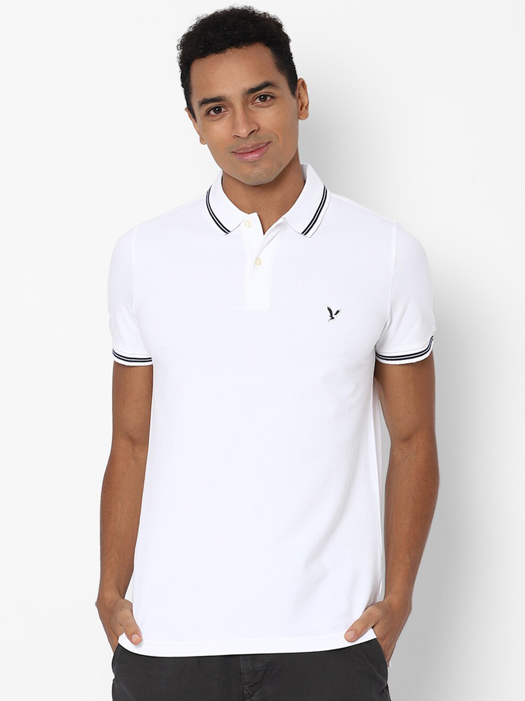 

AMERICAN EAGLE OUTFITTERS Men White Polo Collar Slim Fit T-shirt