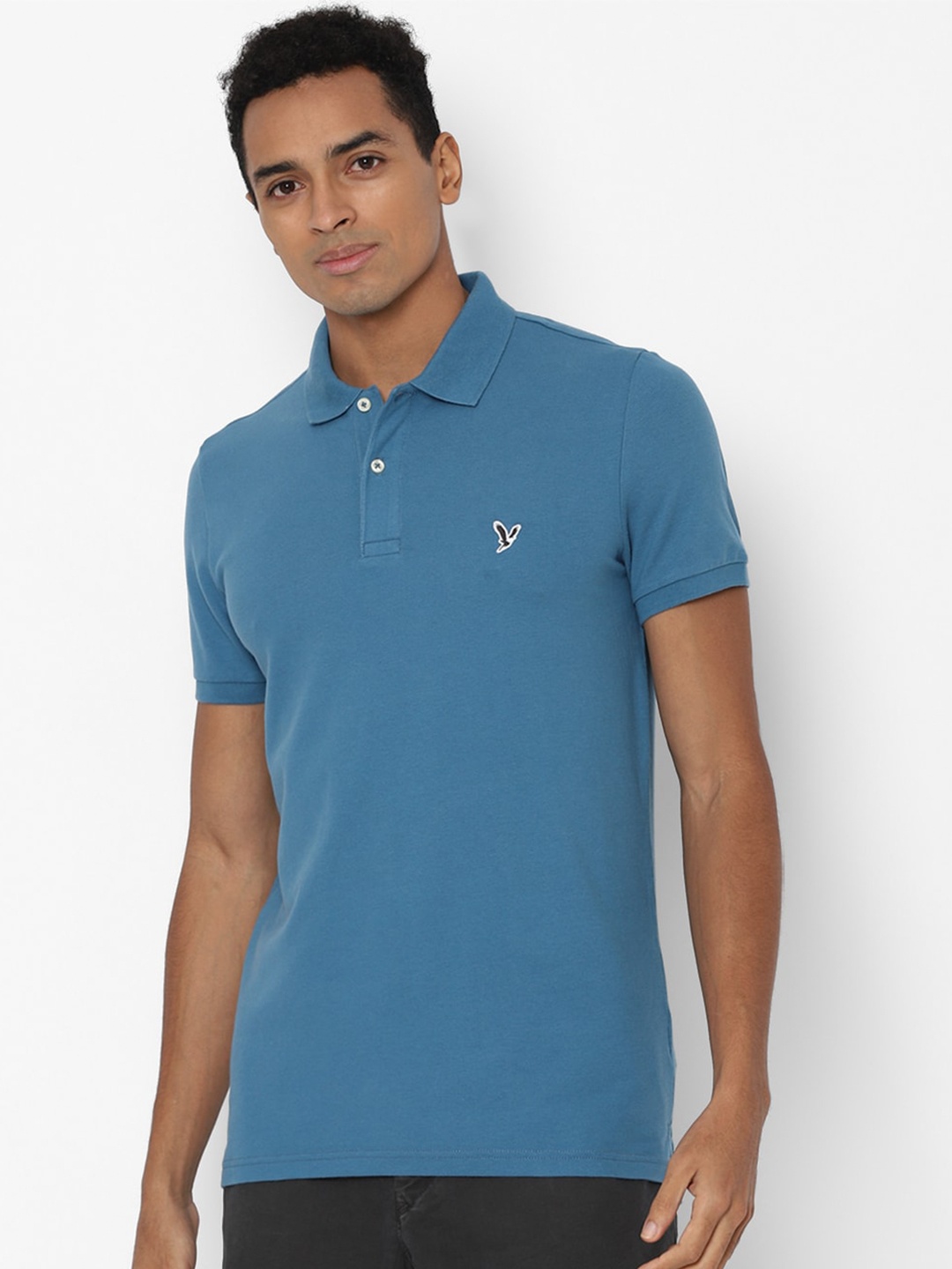 

AMERICAN EAGLE OUTFITTERS Men Blue Polo Collar Slim Fit T-shirt