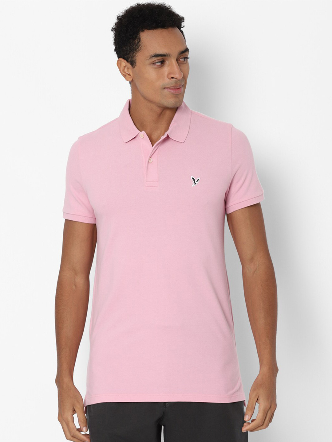 

AMERICAN EAGLE OUTFITTERS Men Pink Polo Collar Slim Fit T-shirt