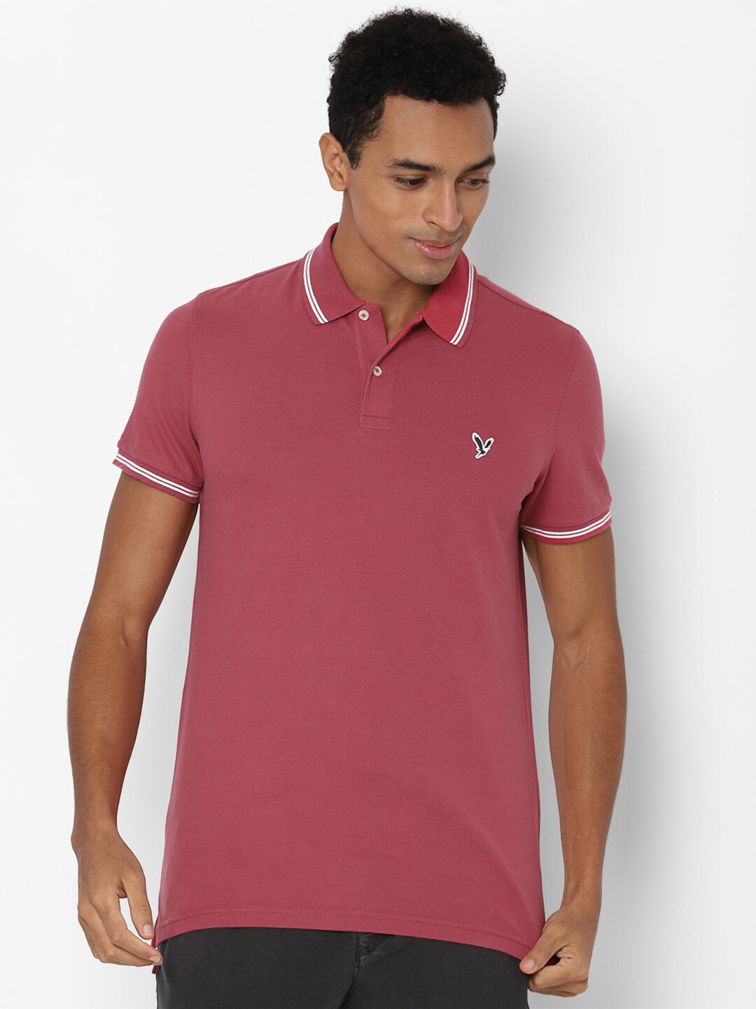 

AMERICAN EAGLE OUTFITTERS Men Pink Polo Collar Slim Fit T-shirt