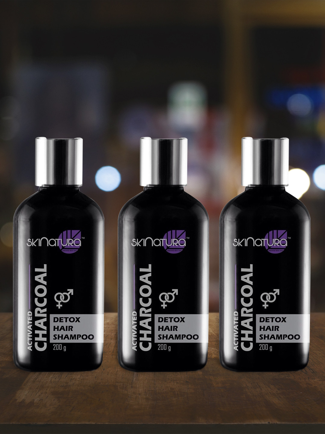 

Skinatura Pack of 3 Activated Charcoal Detox Hair Shampoo 600 ml, Black