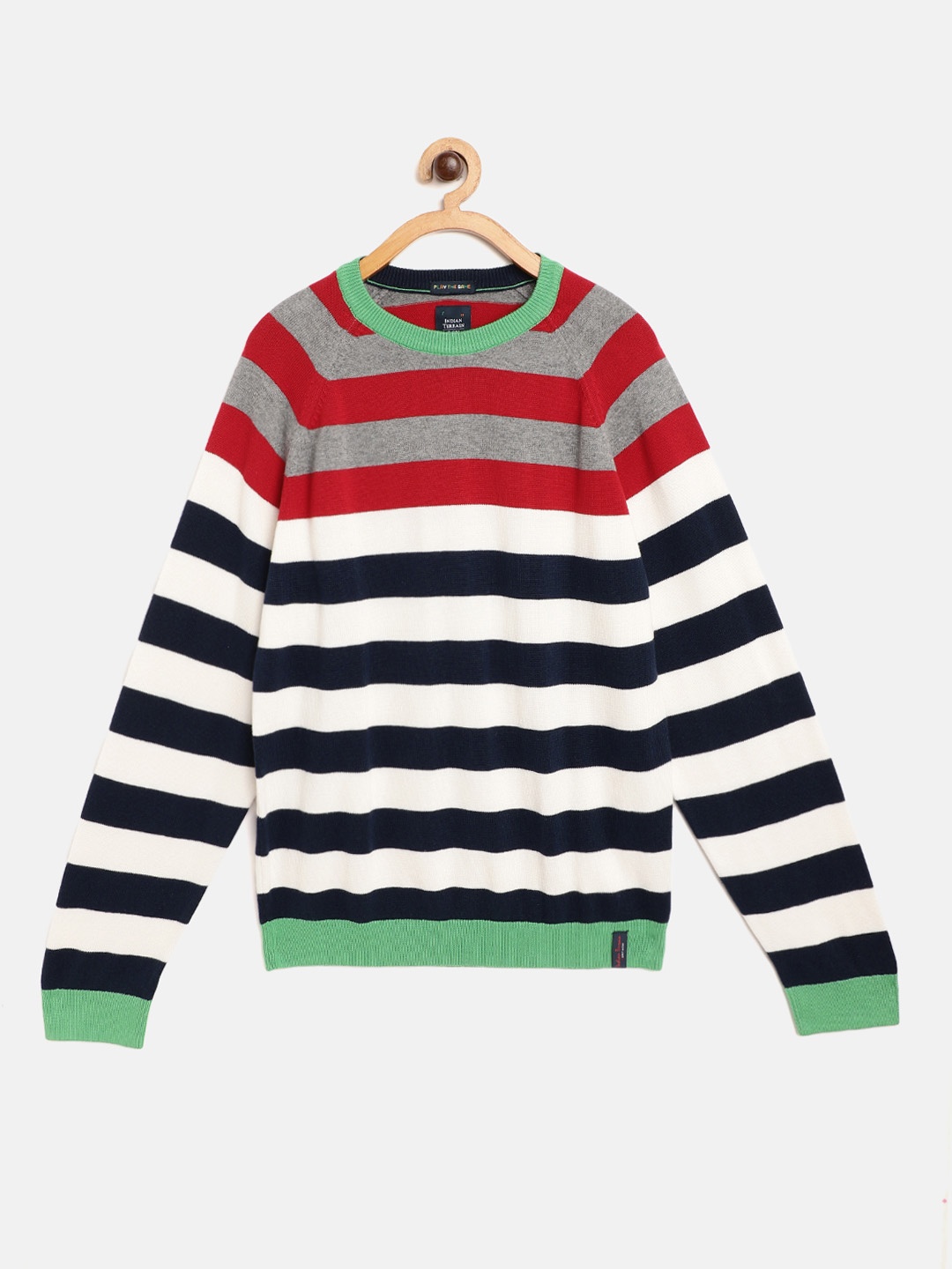 

Indian Terrain Boys Navy Blue & White Cotton Striped Pullover
