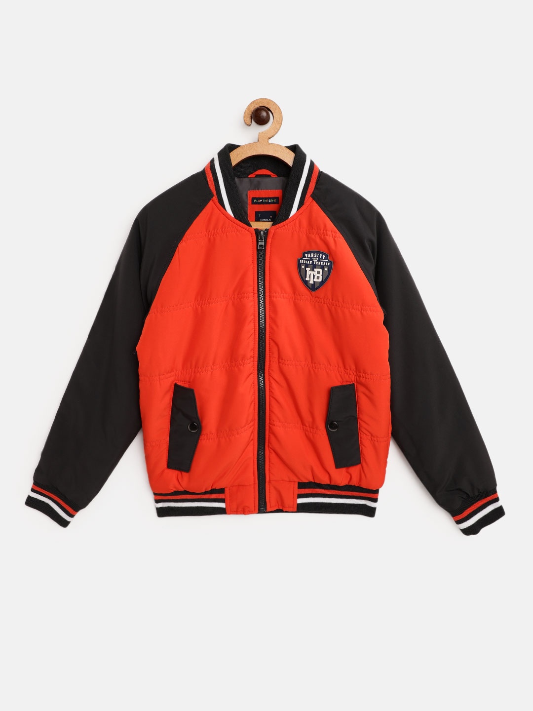 

Indian Terrain Boys Orange & Black Solid Insulator Bomber Jacket