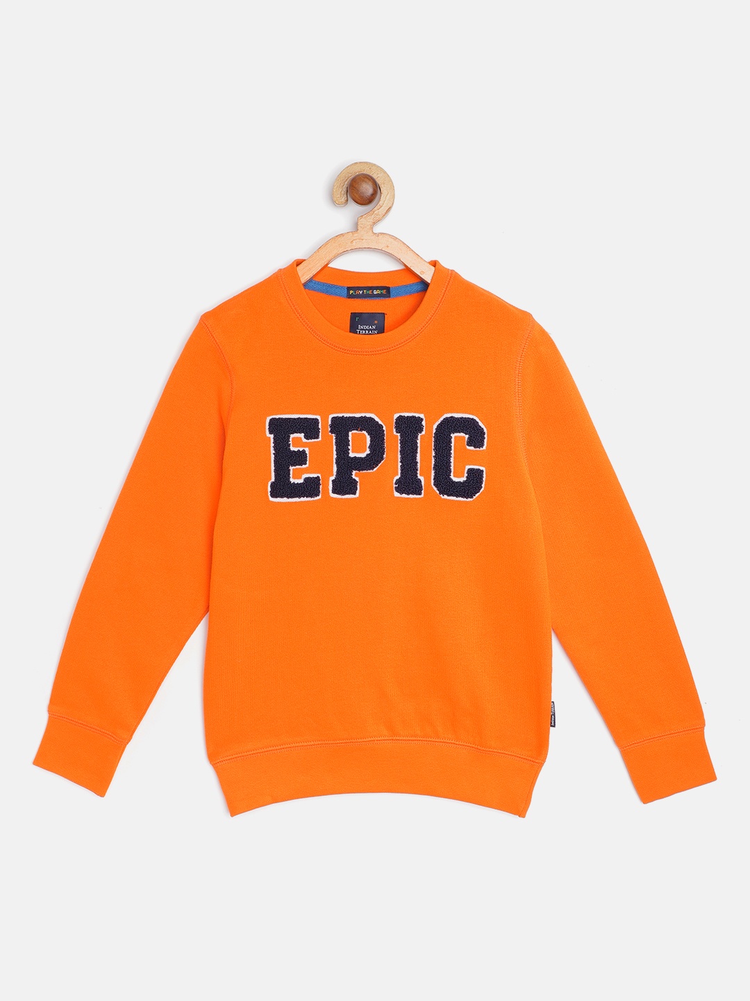 

Indian Terrain Boys Orange & Navy Pure Cotton Embroidered Sweatshirt