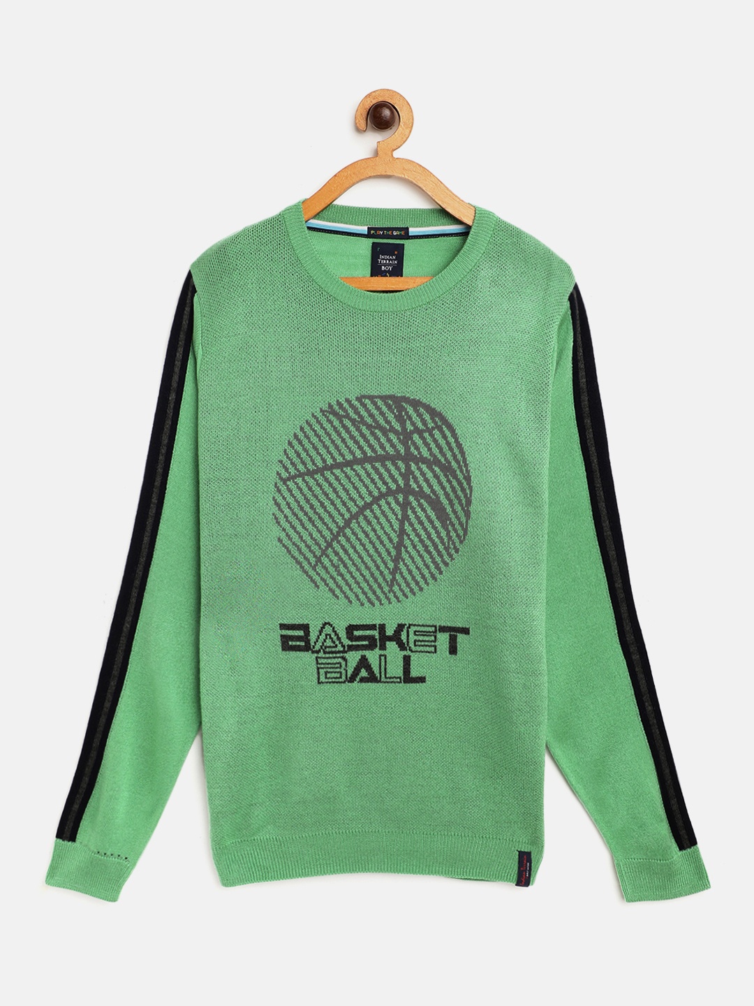 

Indian Terrain Boys Green & Charcoal Grey Basketball Self-Design Pullover