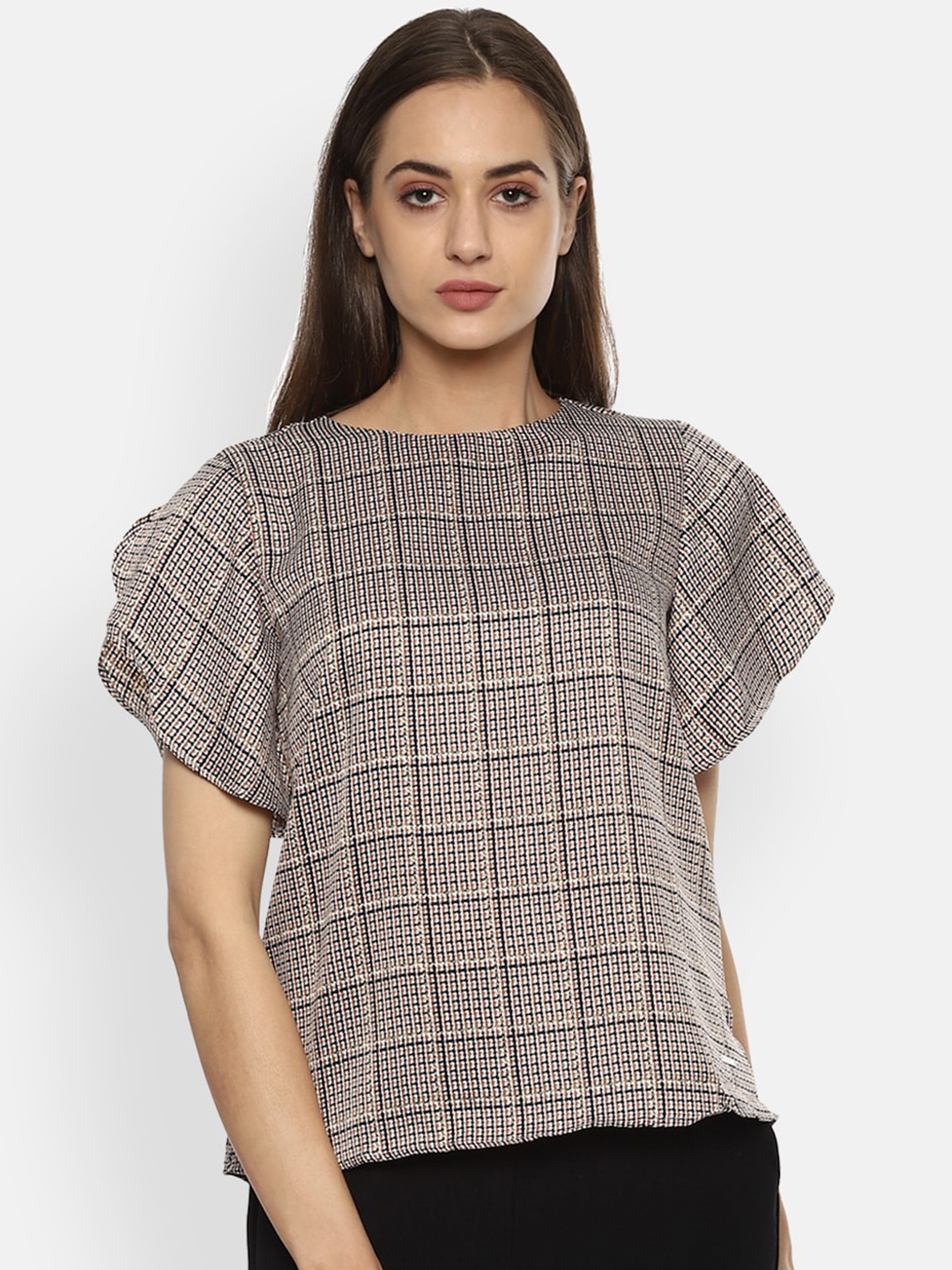 

Van Heusen Woman Brown Checked Flared Sleeve Regular Top