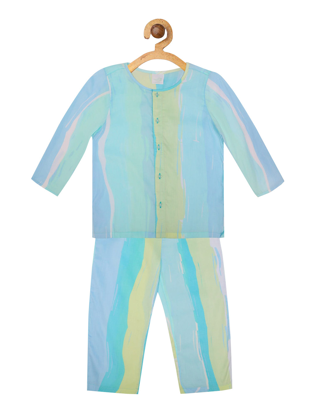 

Nigh Boys Blue & Yellow Striped Pure Cotton Night suit