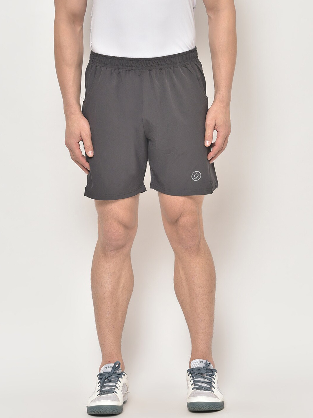 

CHKOKKO Men Grey Mid-Rise Sports Shorts