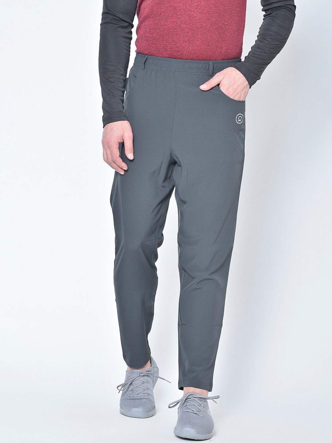 

CHKOKKO Men Grey Solid Straight-Fit Sports Track Pants