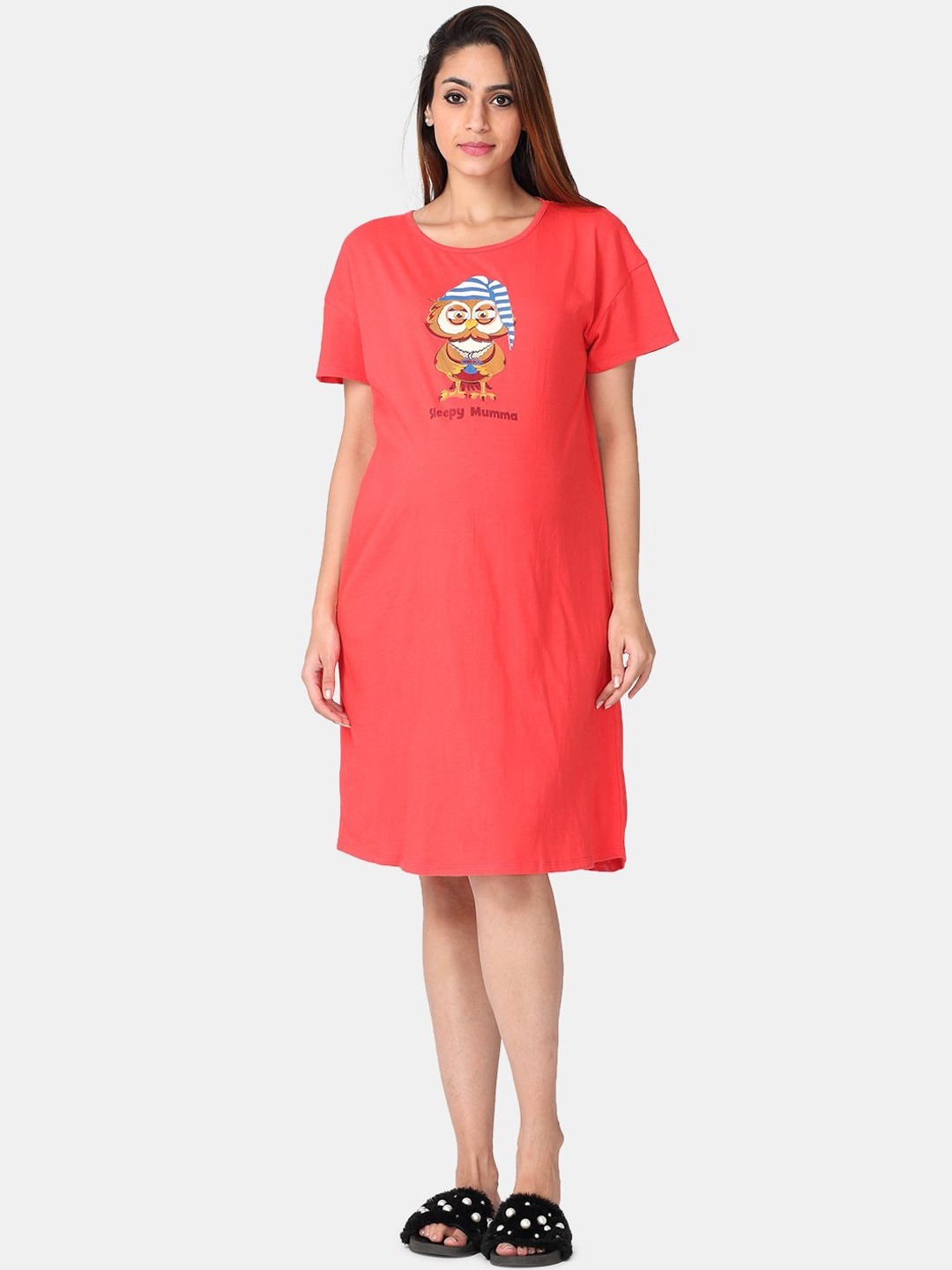 

The Mom Store Coral Women Maternity T- Shirt Dress