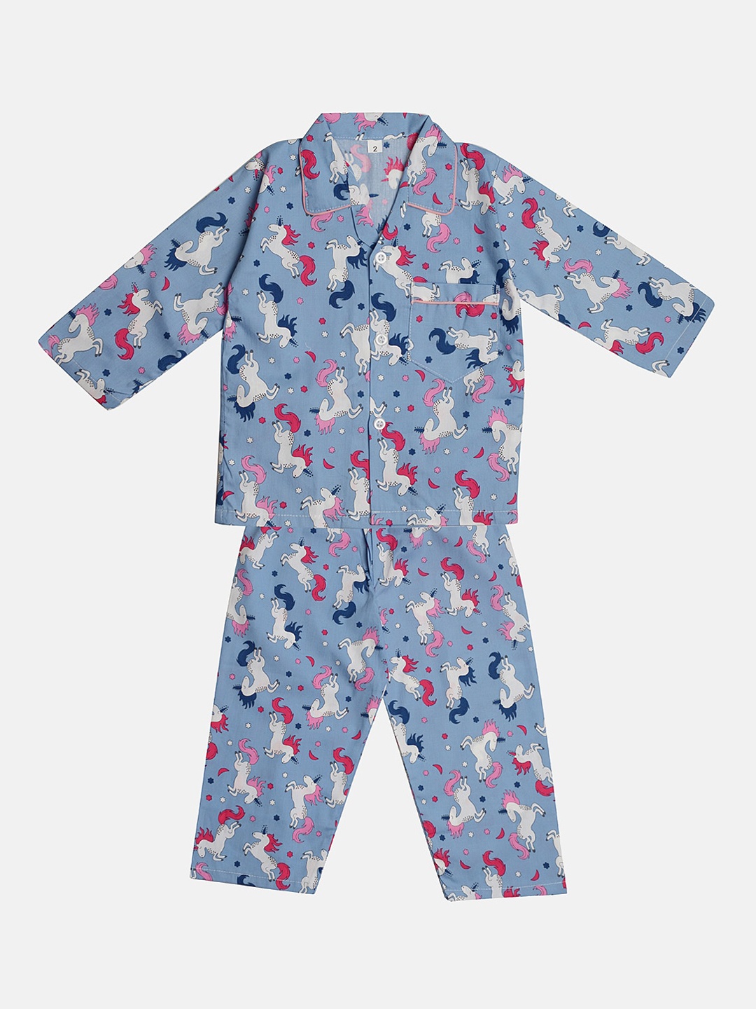 

TINY HUG Boys Blue & White Printed Night suit