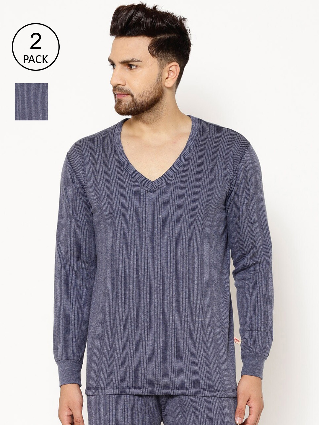 

VIMAL JONNEY Men Pack Of 2 Navy Blue Solid Thermal Tops