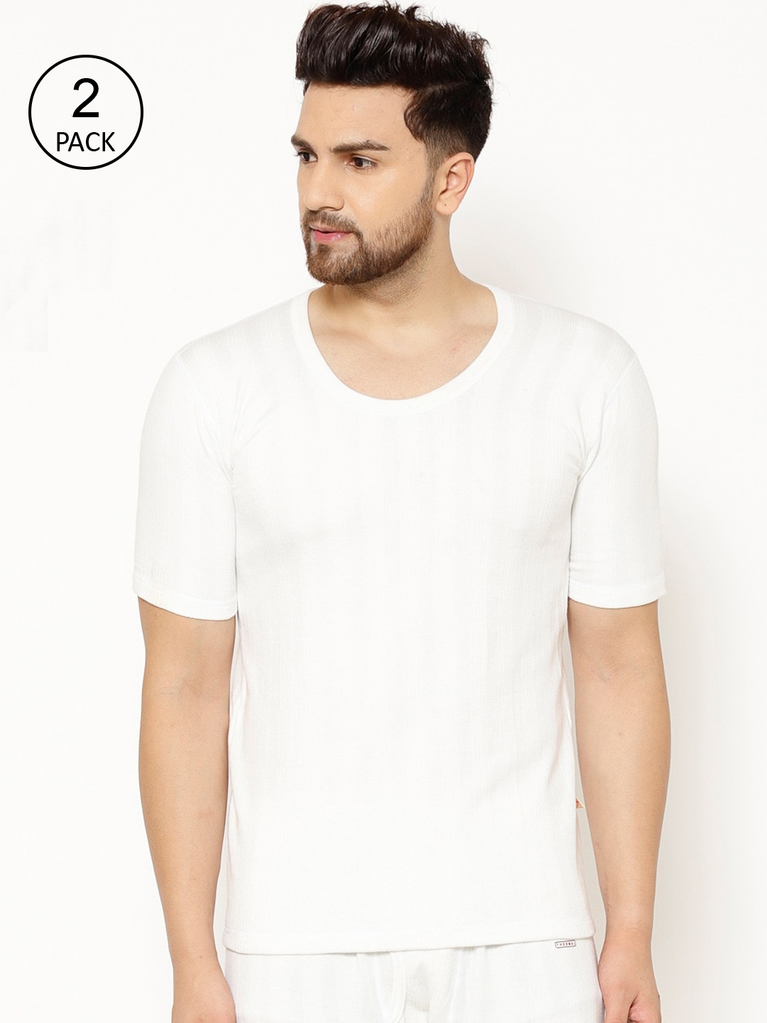 

VIMAL JONNEY Men Pack of 2 White Solid Thermal Tops