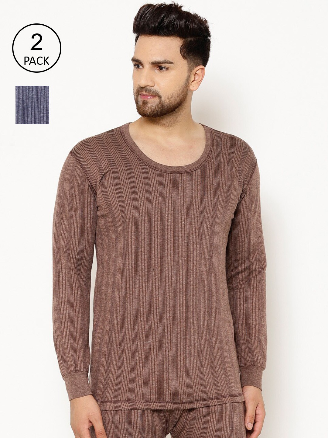 

VIMAL JONNEY Men Pack of 2 Thermal Tops, Brown