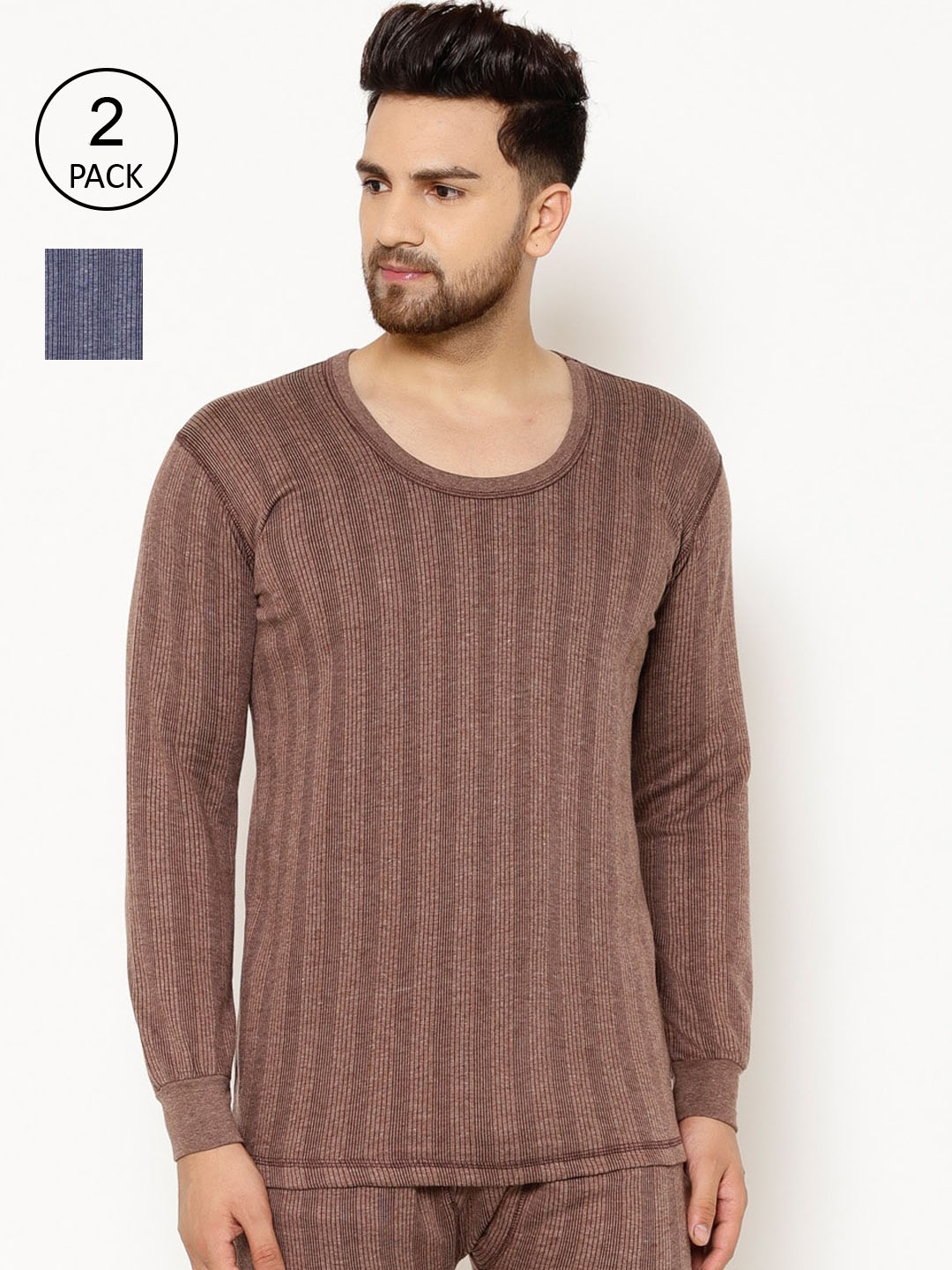 

VIMAL JONNEY Men Pack of 2 Thermal Tops, Brown