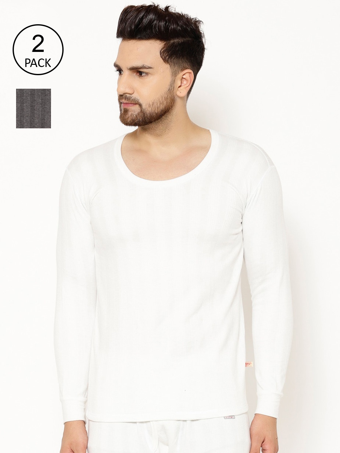 

VIMAL JONNEY Men Pack Of 2 Striped Thermal Tops, White