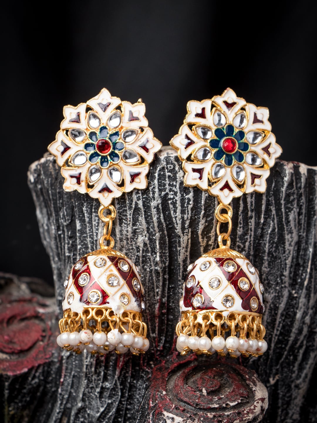

MORKANTH JEWELLERY Maroon Contemporary Jhumkas Earrings