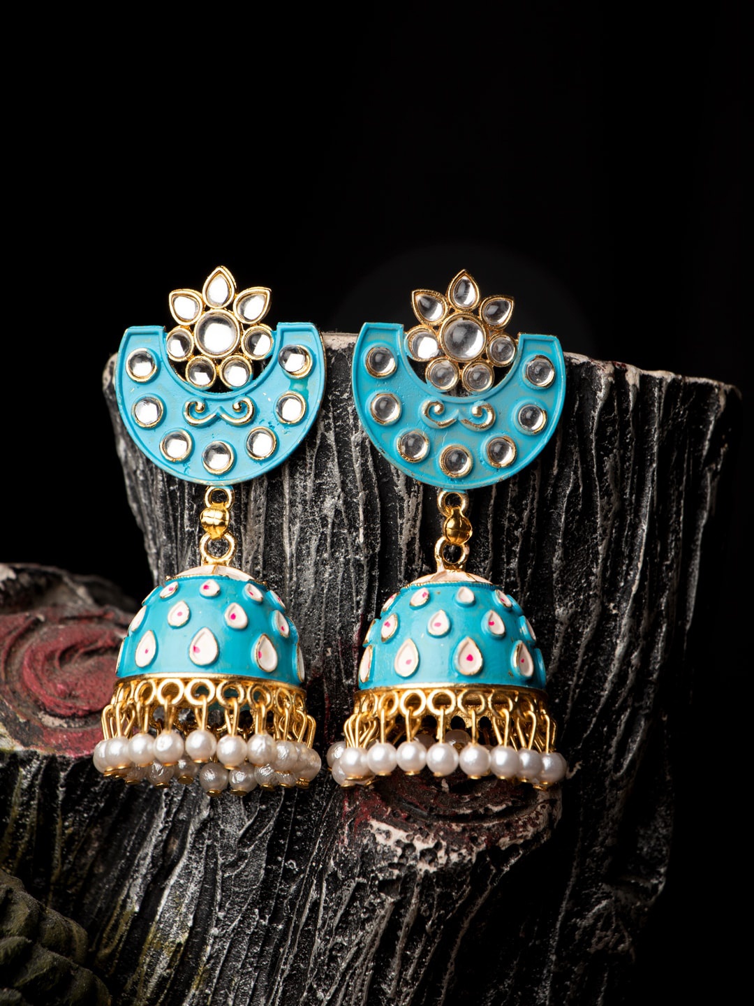 

MORKANTH JEWELLERY Blue Contemporary Jhumkas Earrings