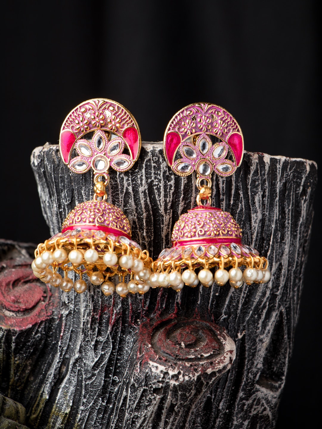 

MORKANTH JEWELLERY Pink Contemporary Jhumkas Earrings