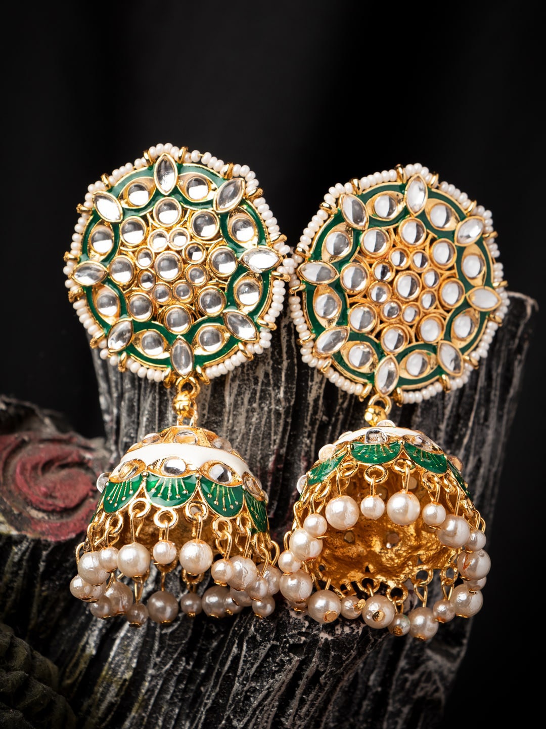 

MORKANTH JEWELLERY Green Contemporary Jhumkas Earrings