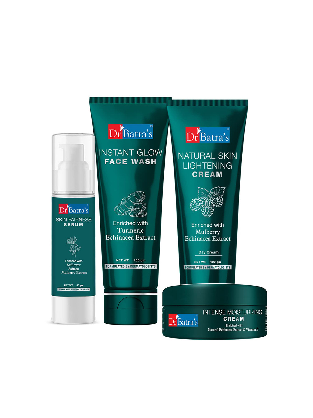

Dr. Batras Skin Fairness Serum + Face Wash + Skin Lightening Cream + Moisturizing Cream, Multi