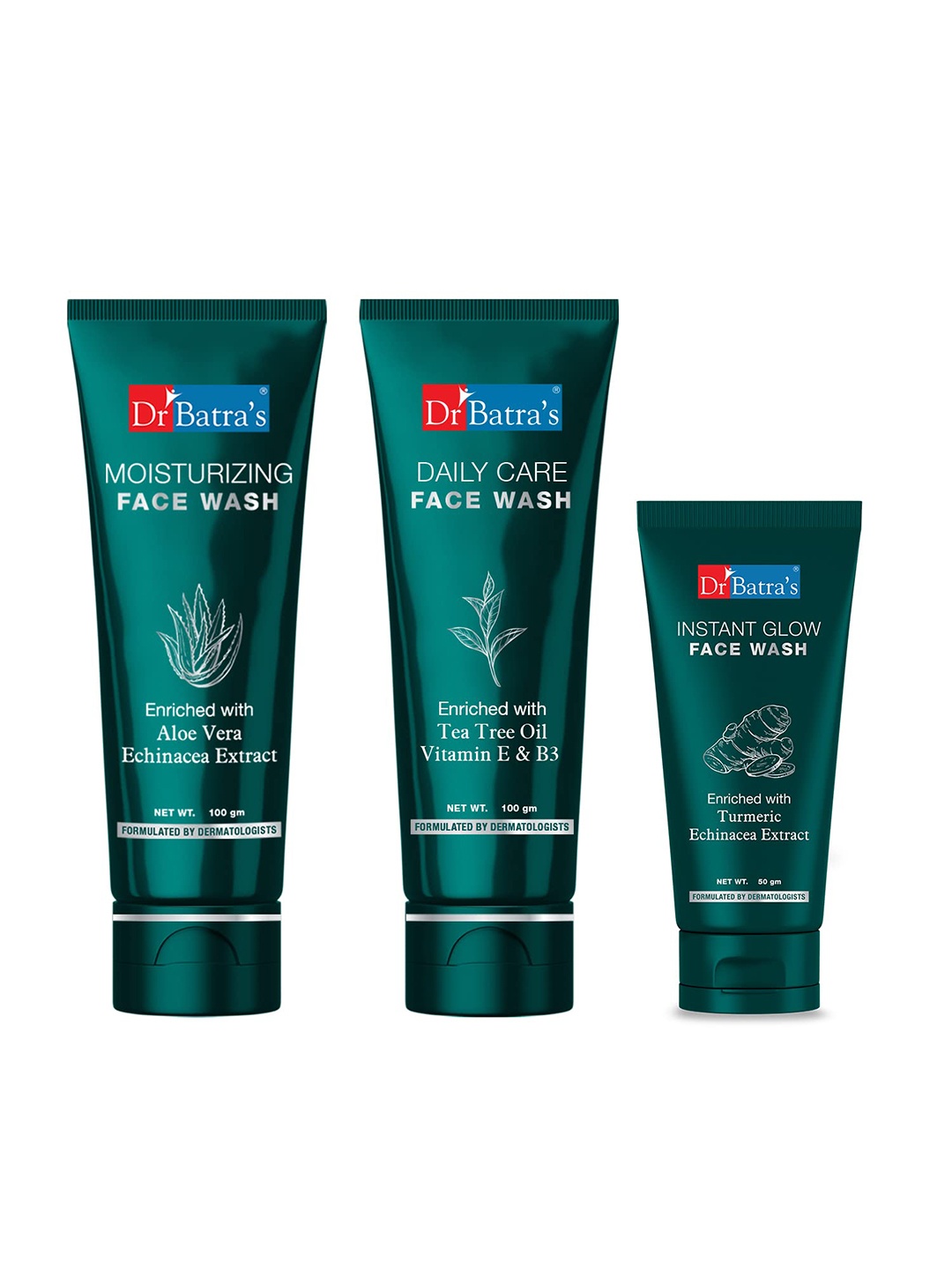 

Dr. Batras Set Of 3 Face Wash - Daily Care 100g + Moisturizing 100g + Instant Glow 50g, Multi