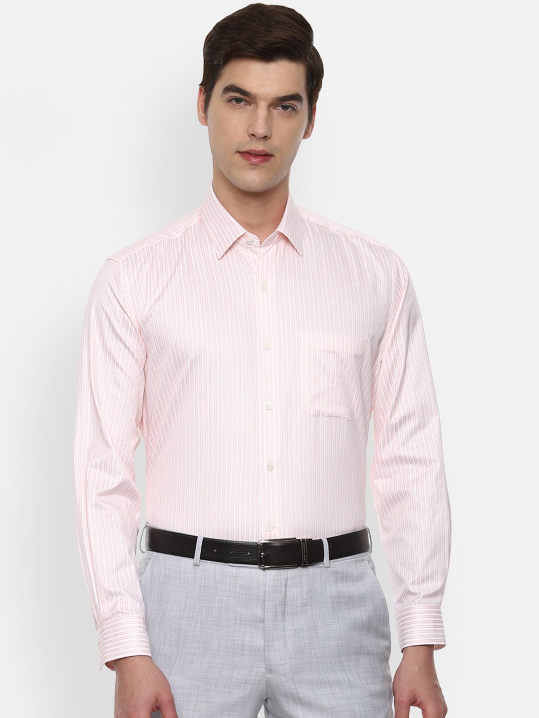

Luxure by Louis Philippe Men Cream-Coloured Striped Casual Shirt