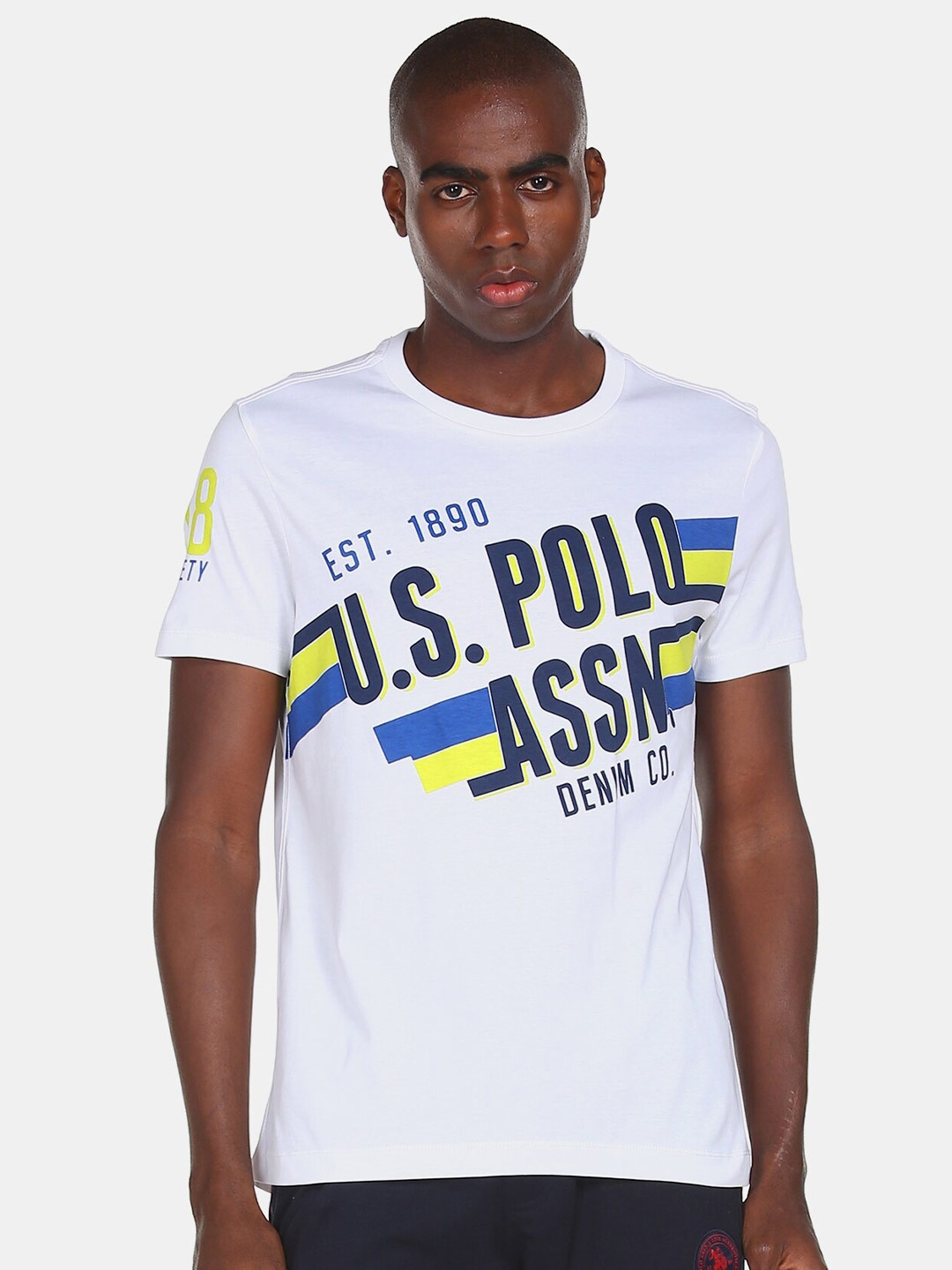 

U.S. Polo Assn. Denim Co. Men White Typography Printed Applique T-shirt