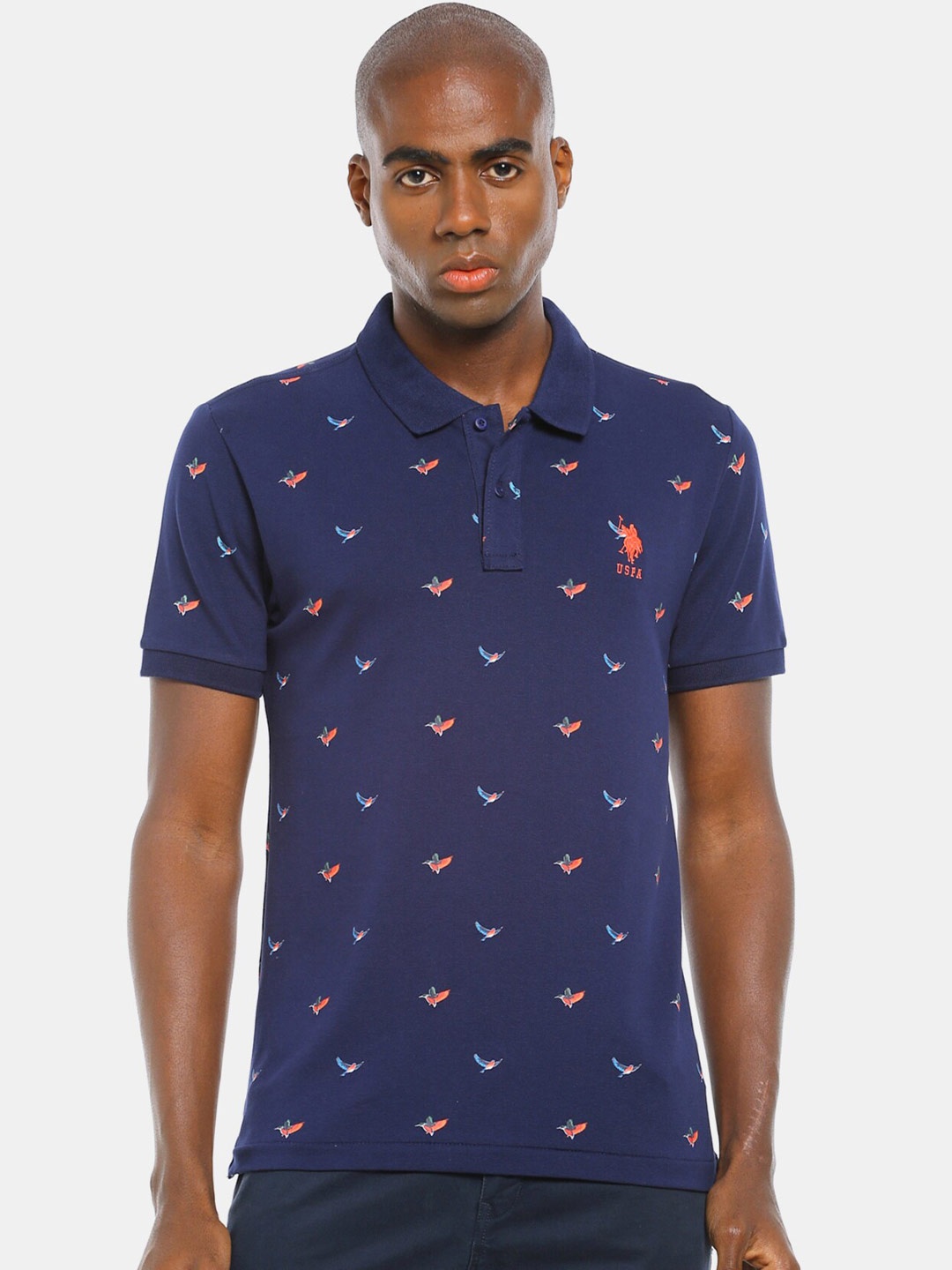 

U S Polo Assn Men Blue Printed Polo Collar T-shirt