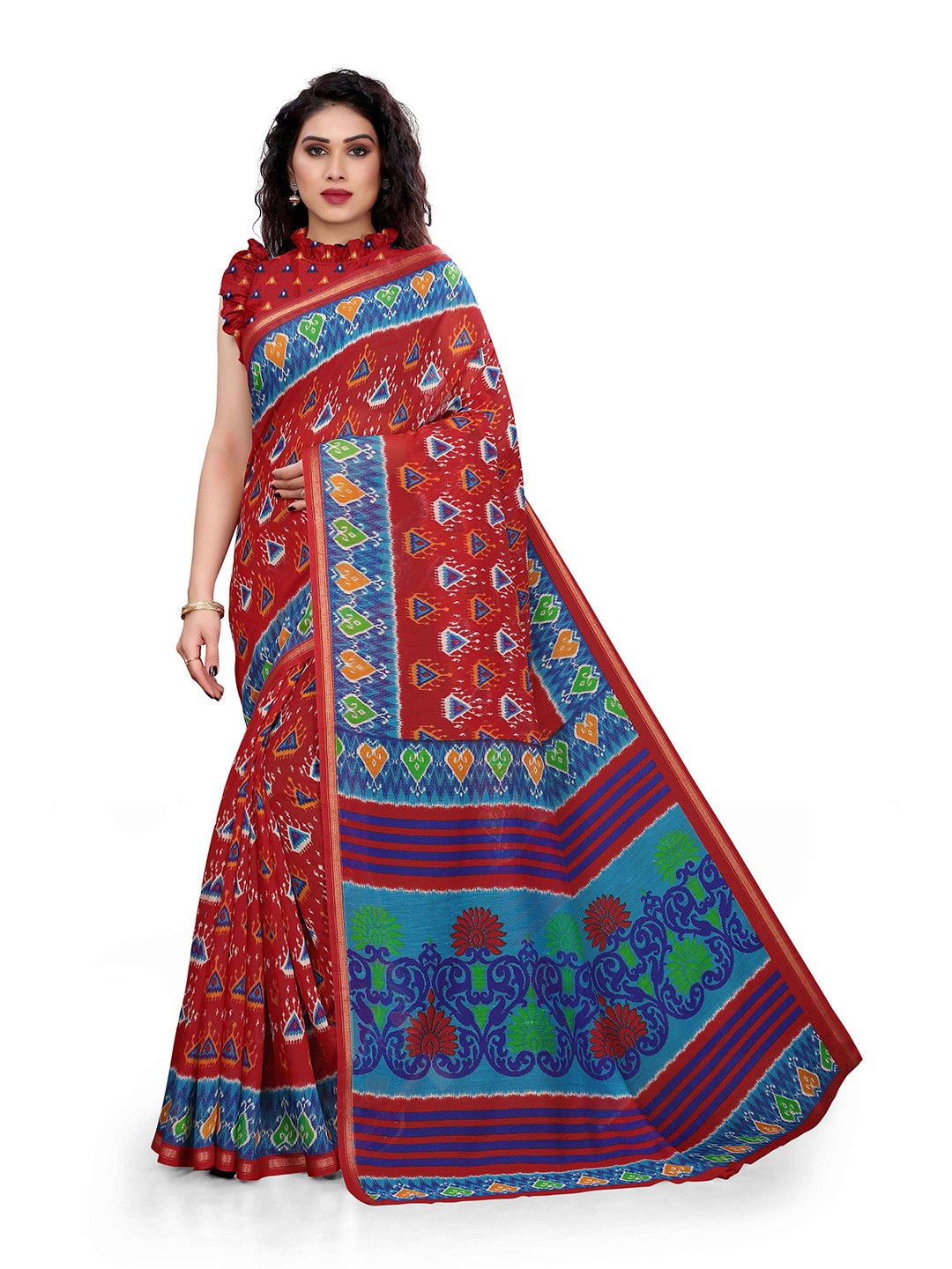 

KALINI Red & Blue Printed Saree