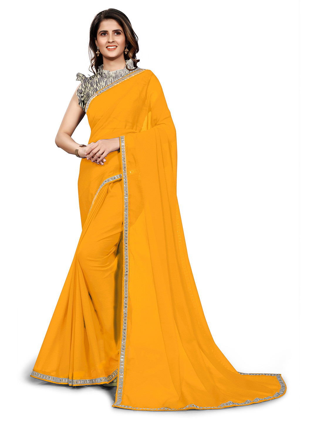 

KALINI Mustard & Off White Chiffon Saree